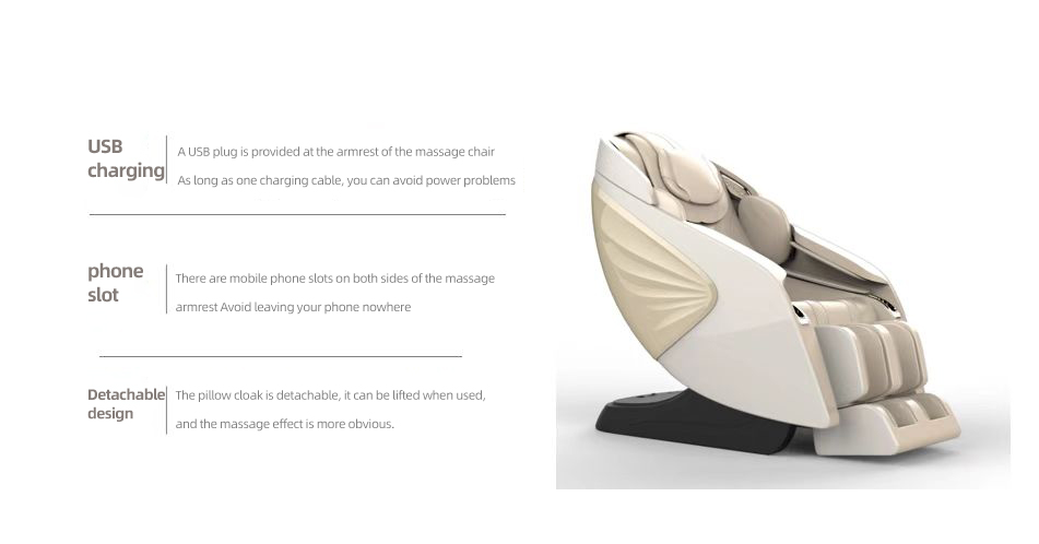 Multifunctional massage chair with USB, phone slot, and detachable design for enhanced convenience.