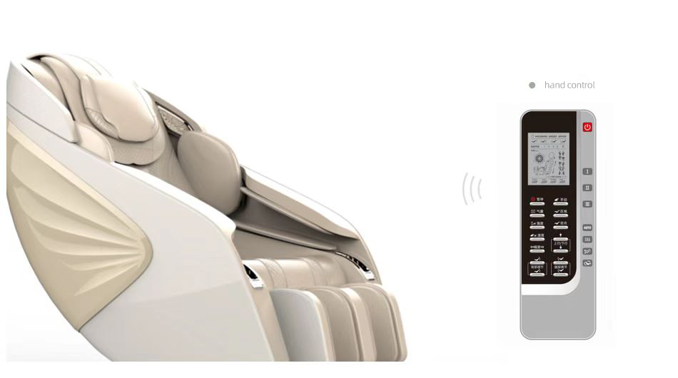 Massage chair hand control with user-friendly buttons and digital display.