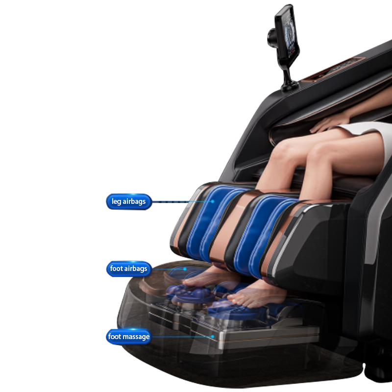 Detail of foot airbags in a massage chair for targeted comfort and support.