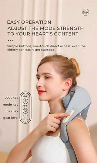 Convenient button on the neck massager for easy operation and control.