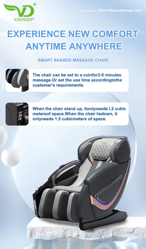Vending massage chairs in a shopping mall, offering convenient on-demand relaxation for customers in public spaces.